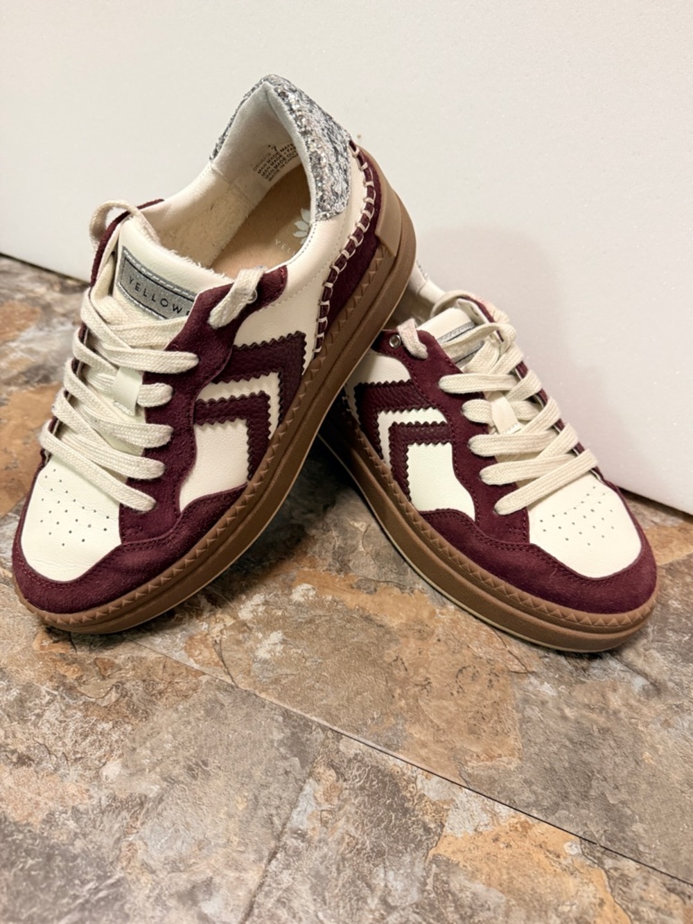 YellowBox Glitter Accent White & Burgundy Sneaker